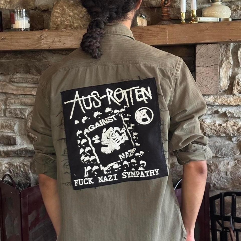 Men's S Army Green Utility Button Down Shirt DIY Anti-fascist Protest Streetwear